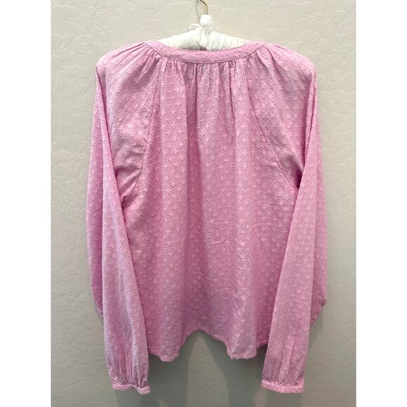 EVEREVE | Pink Swiss Dot Button Front Blouse Long Sleeve Cotton Top | Large - Picture 6 of 8